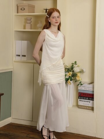 DD_Lace top and mesh skirt set_IVORY