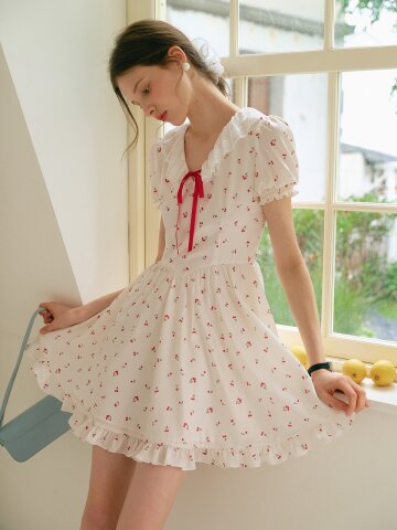 Cest_Cherry frill mini dress