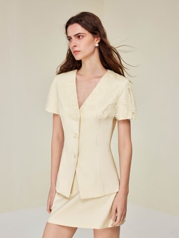 YY_Acetate lace v-neck jacket