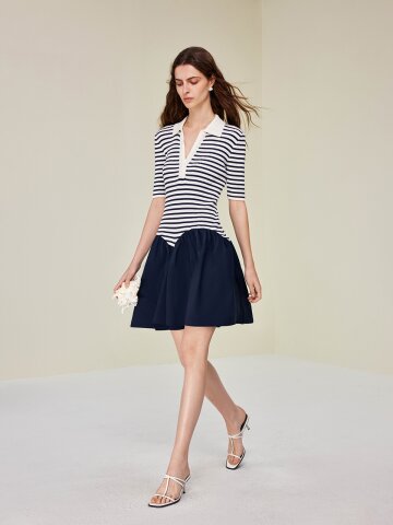 YY_Stitched striped contrasting dress
