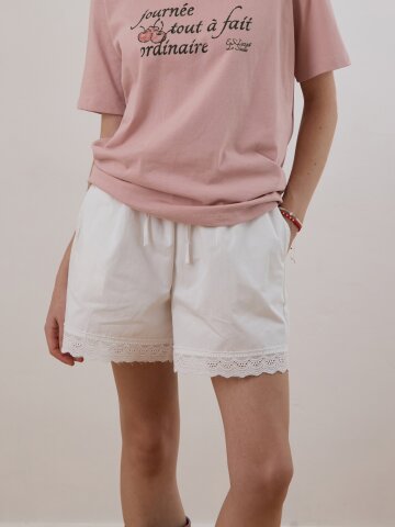 HEM LACE COTTON SHORTS IVORY