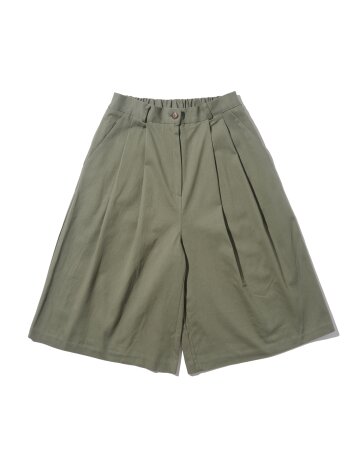 코튼 핀턱 와이드 버뮤다 팬츠 (카키)