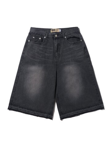 에어 텍스처 와이드 버뮤다 데님 팬츠 (흑청)