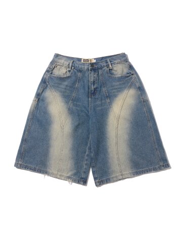 웨이브 커브 컷 버뮤다 데님 팬츠 (중청)