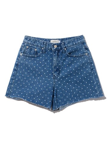 도트 컷오프 데님 반바지 (진청)