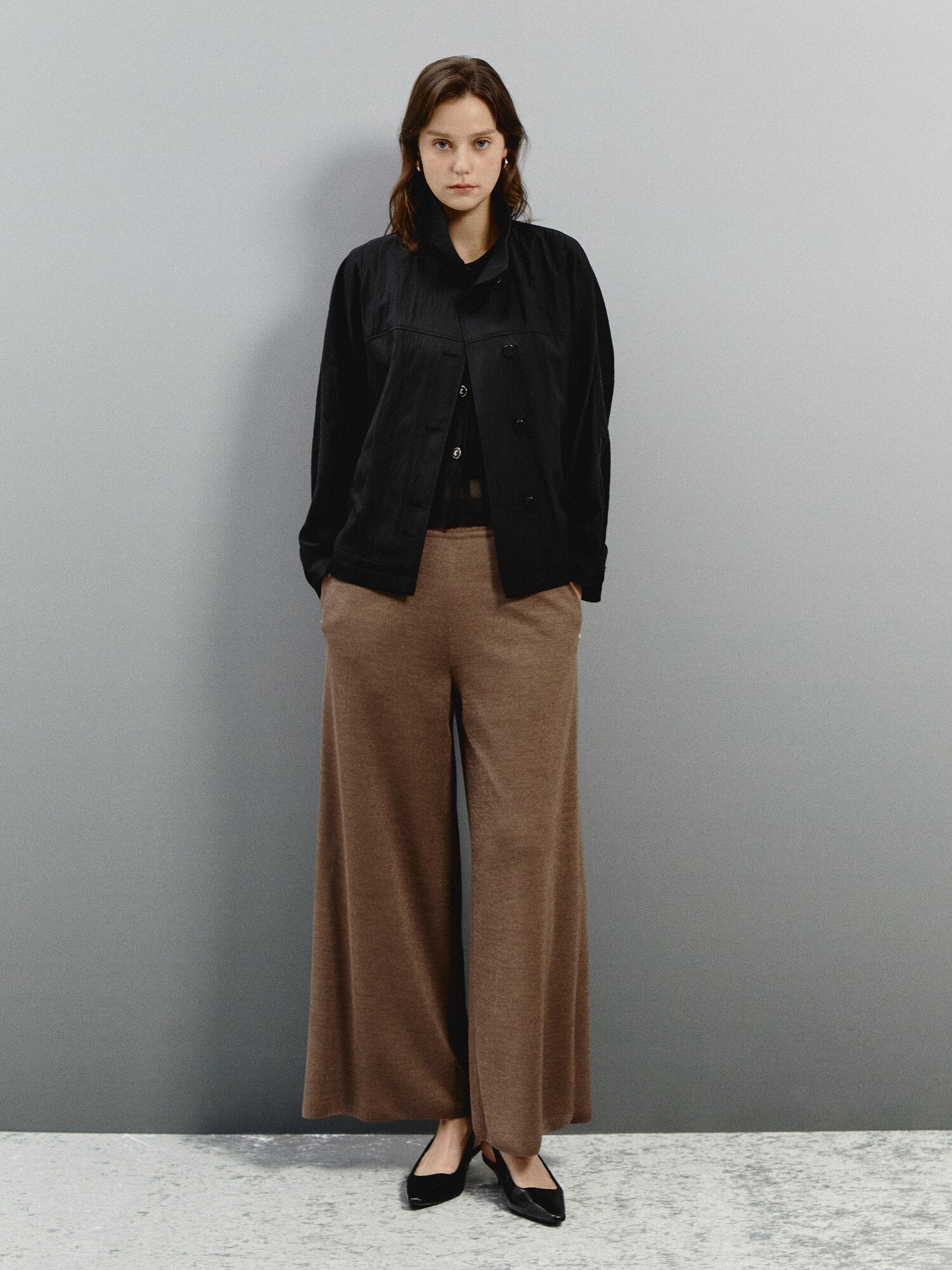 카라 버튼업 미드 점퍼 (BLACK)