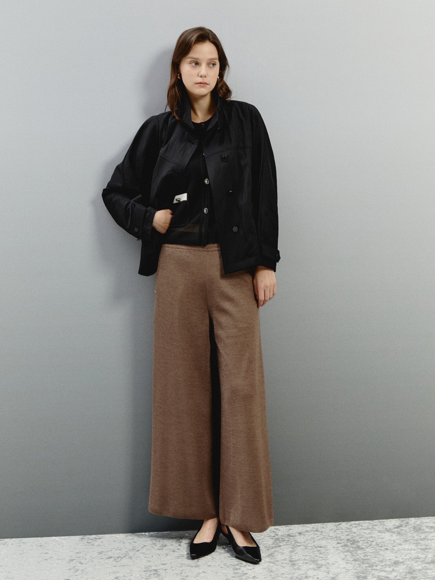 카라 버튼업 미드 점퍼 (BLACK)