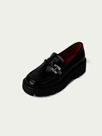 [천연소가죽]Brash 통굽 Loafers 블랙 5cm