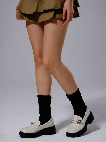 [천연소가죽]브래쉬 통굽 로퍼 아이보리 5cm ca7000