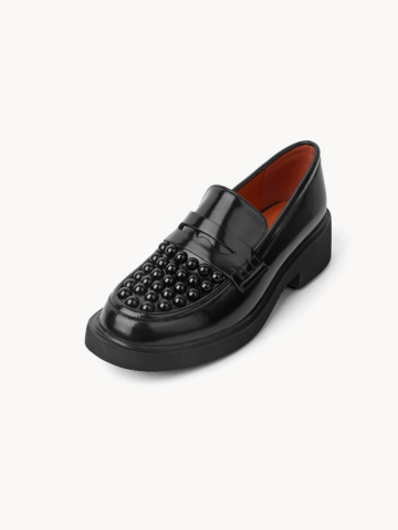 [천연소가죽] 데이지 통굽 로퍼 5cm 블랙진주 ca7300