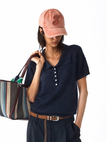 부클 카라 버튼업 반팔 니트_CBKT250704