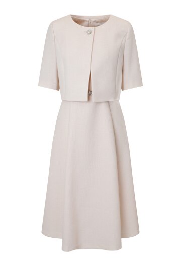 라운드넥 민소매 원피스 +반팔크롭 트위드 재킷 세트 