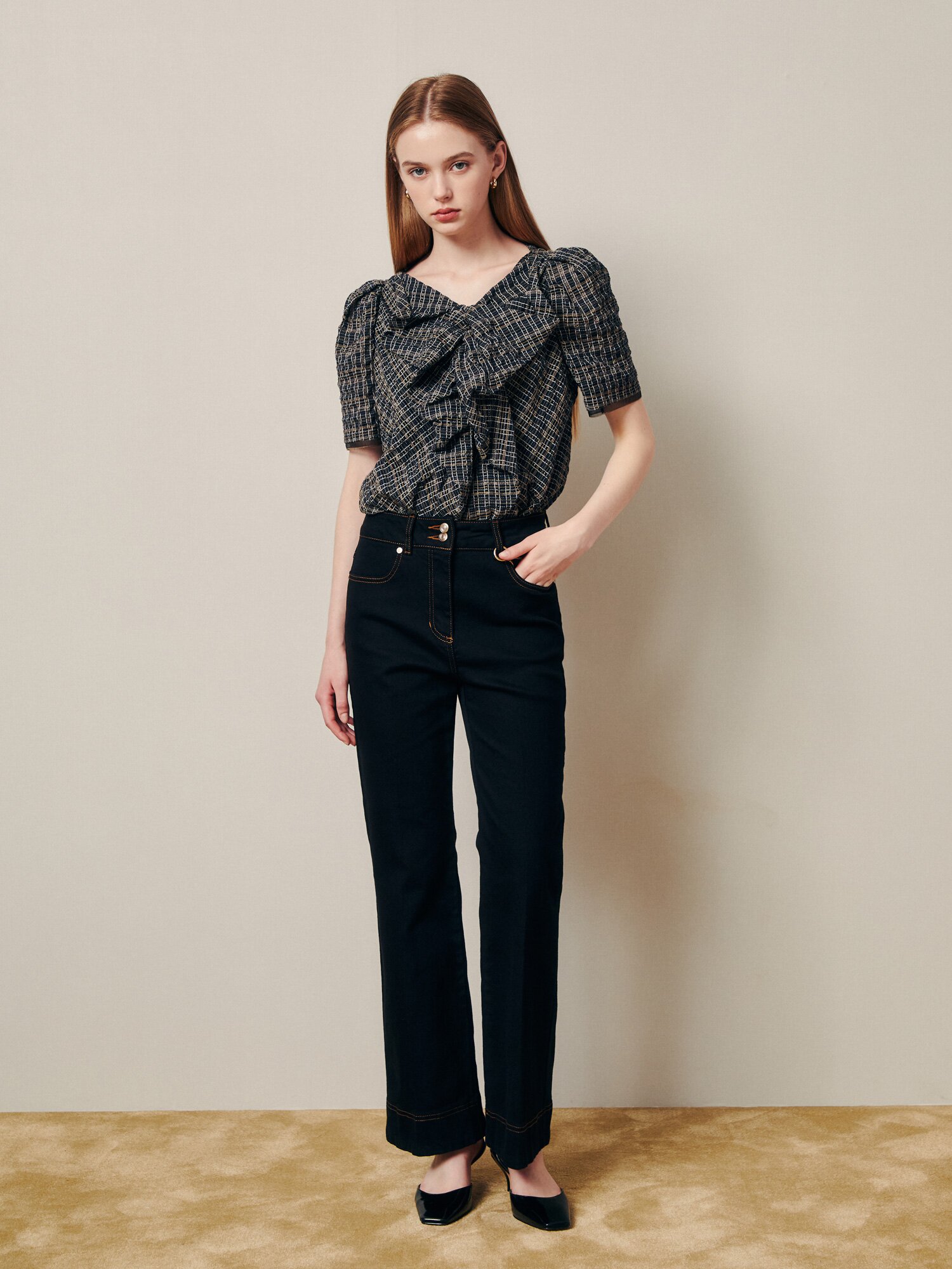 테일러링 실루엣 체인 스트레이트 진 (BLACK)