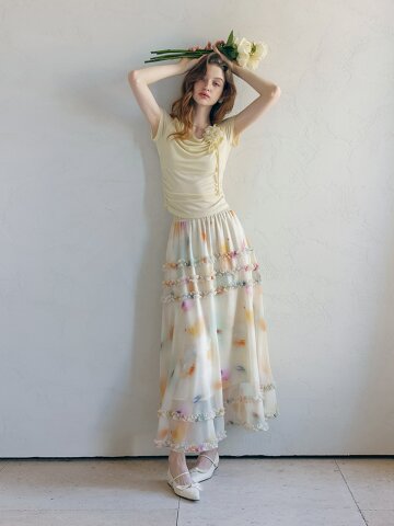LB_Oil painting ruffle banding skirt