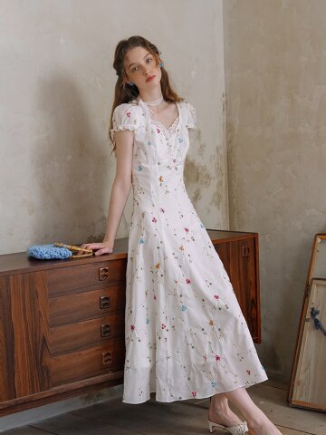 LB_Flower embroidery lace scarf dress