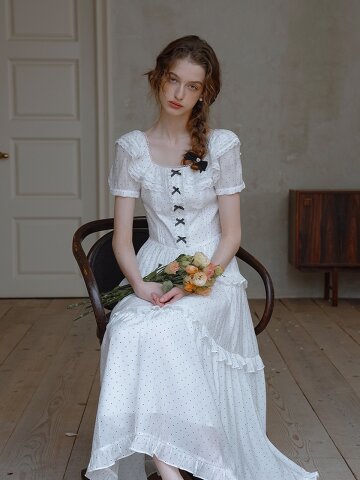 LB_Polka dot frill white dress