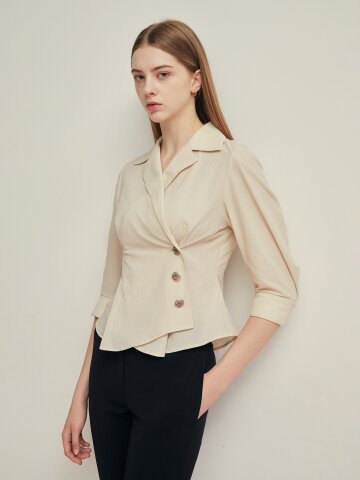 사이드 버튼 슬림 칼라 블라우스 