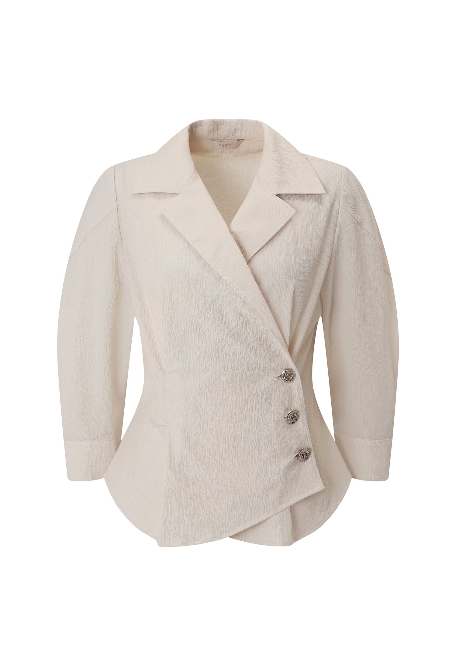 사이드 버튼 슬림 칼라 블라우스 (LIGHT BEIGE)