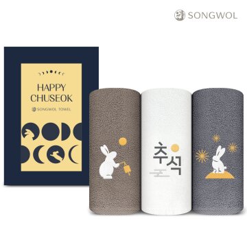 송월타올 2025 해피 추석 한가위 달 토끼 자수 호텔수건 1매 선물세트