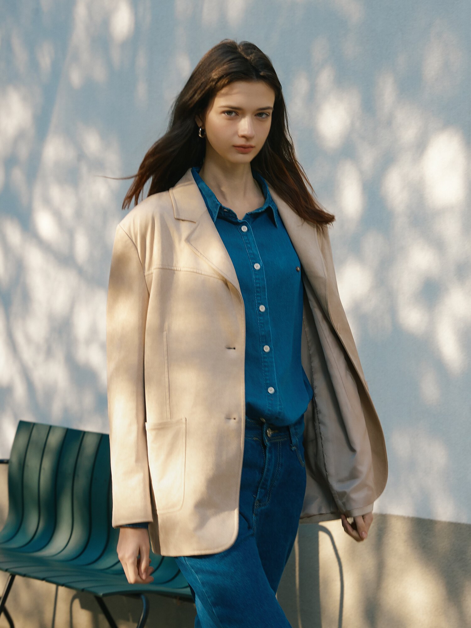 오픈 칼라 스웨이드 자켓 (LIGHT BEIGE)