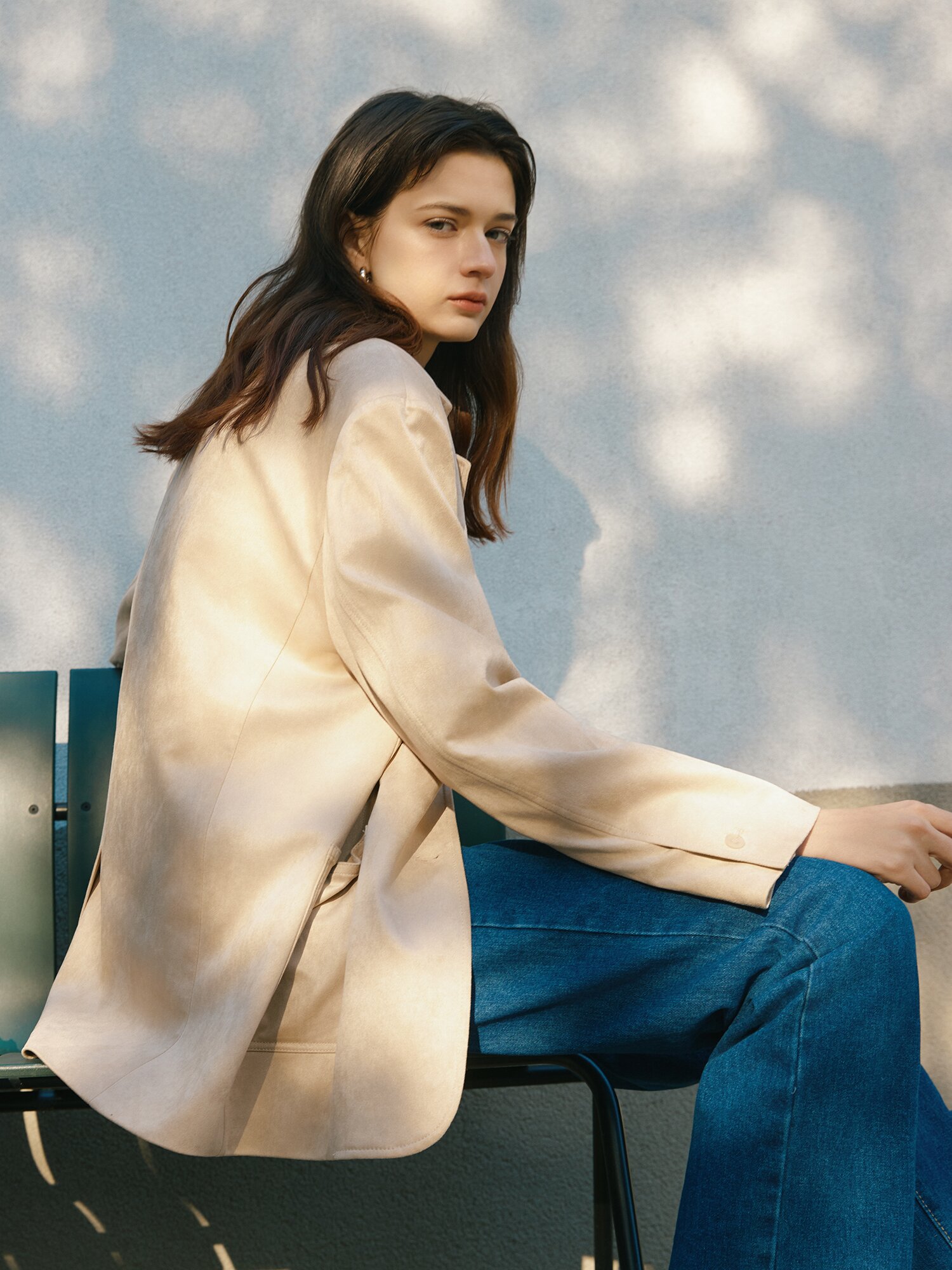 오픈 칼라 스웨이드 자켓 (LIGHT BEIGE)