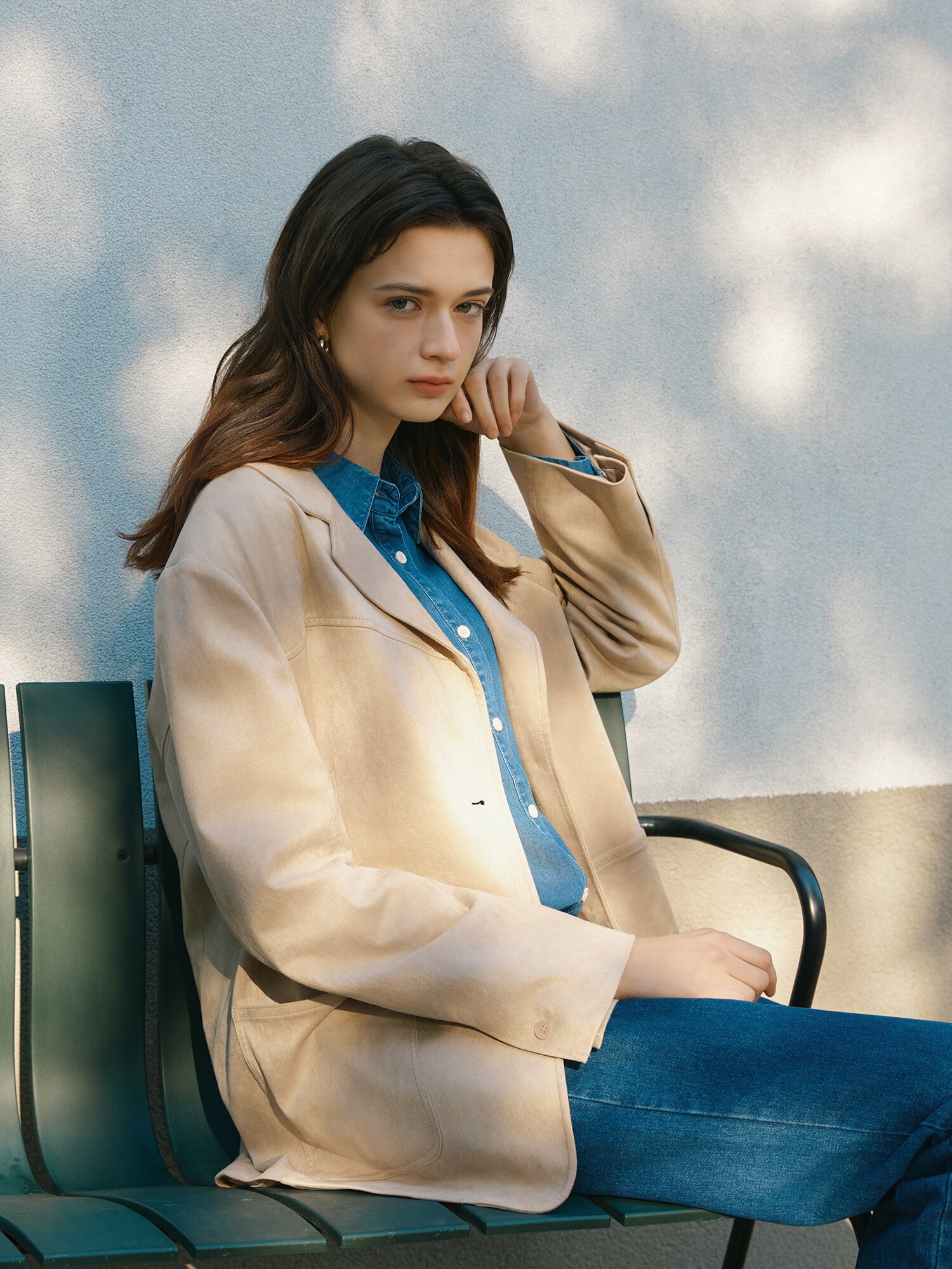 오픈 칼라 스웨이드 자켓 (LIGHT BEIGE)