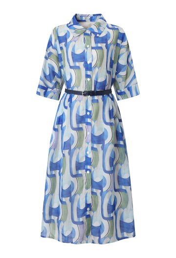 벨티드 플레어 셔츠 넥 원피스 