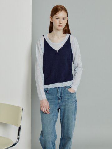 긴팔 티셔츠 하트참 뷔스티에 세트 