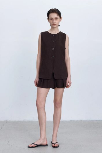 LINEN SHORT PANTS SETUP BROWN