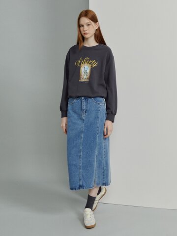 트임 데님 롱스커트 