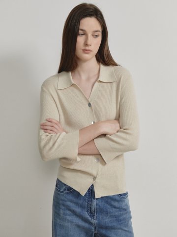 칼라넥 버튼 업 니트 가디건 