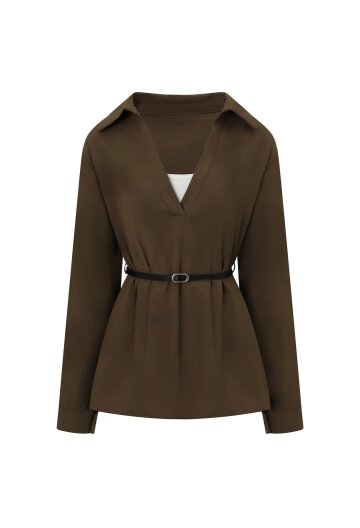 벨트 나시+긴팔 블라우스 