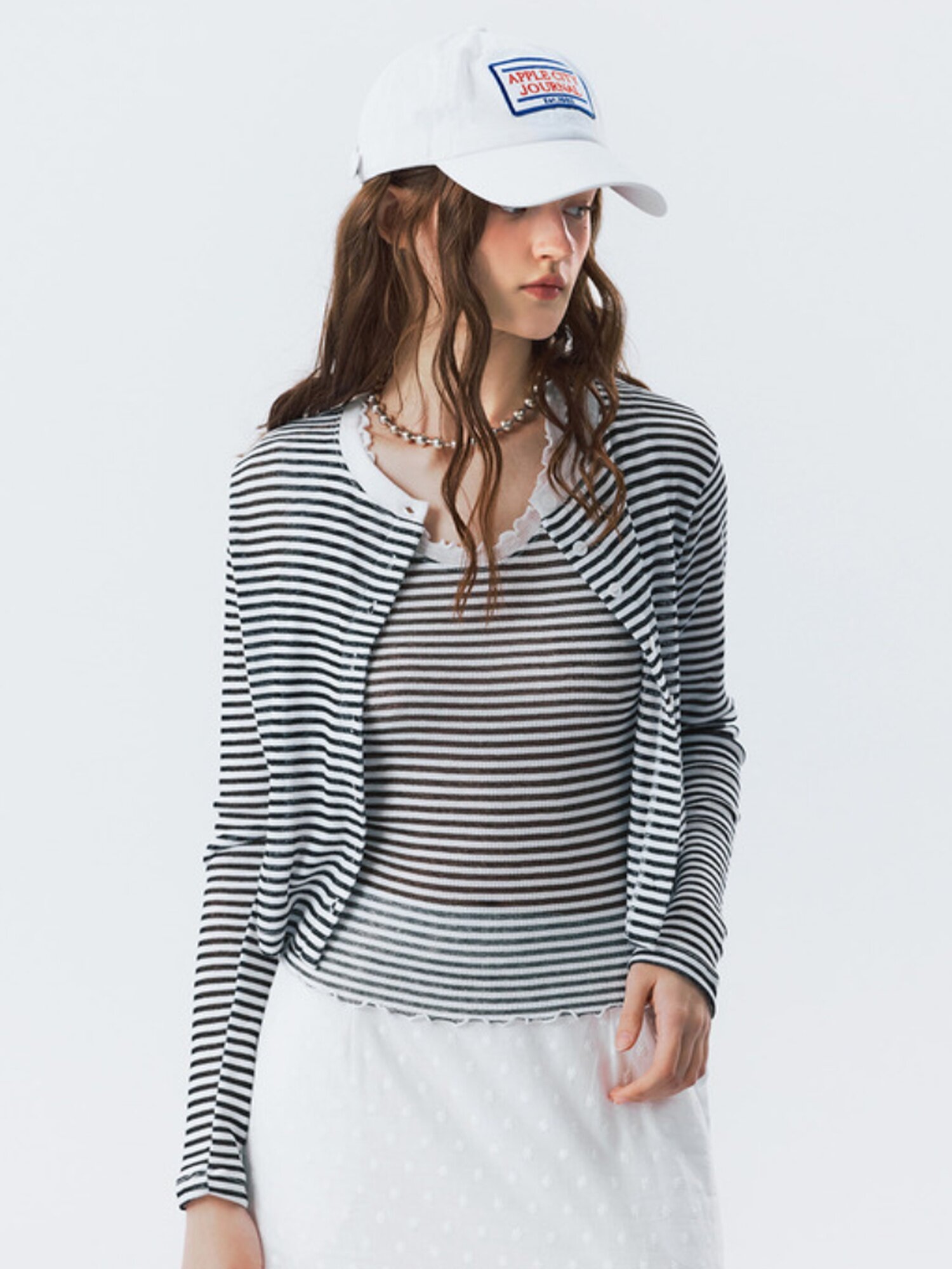 frill sleeve crop cardigan stripe