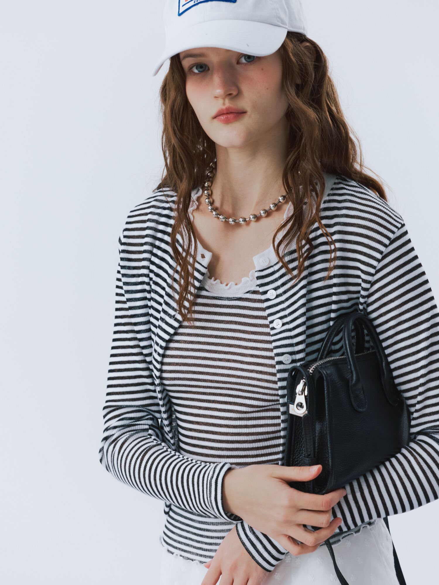 frill sleeve crop cardigan stripe