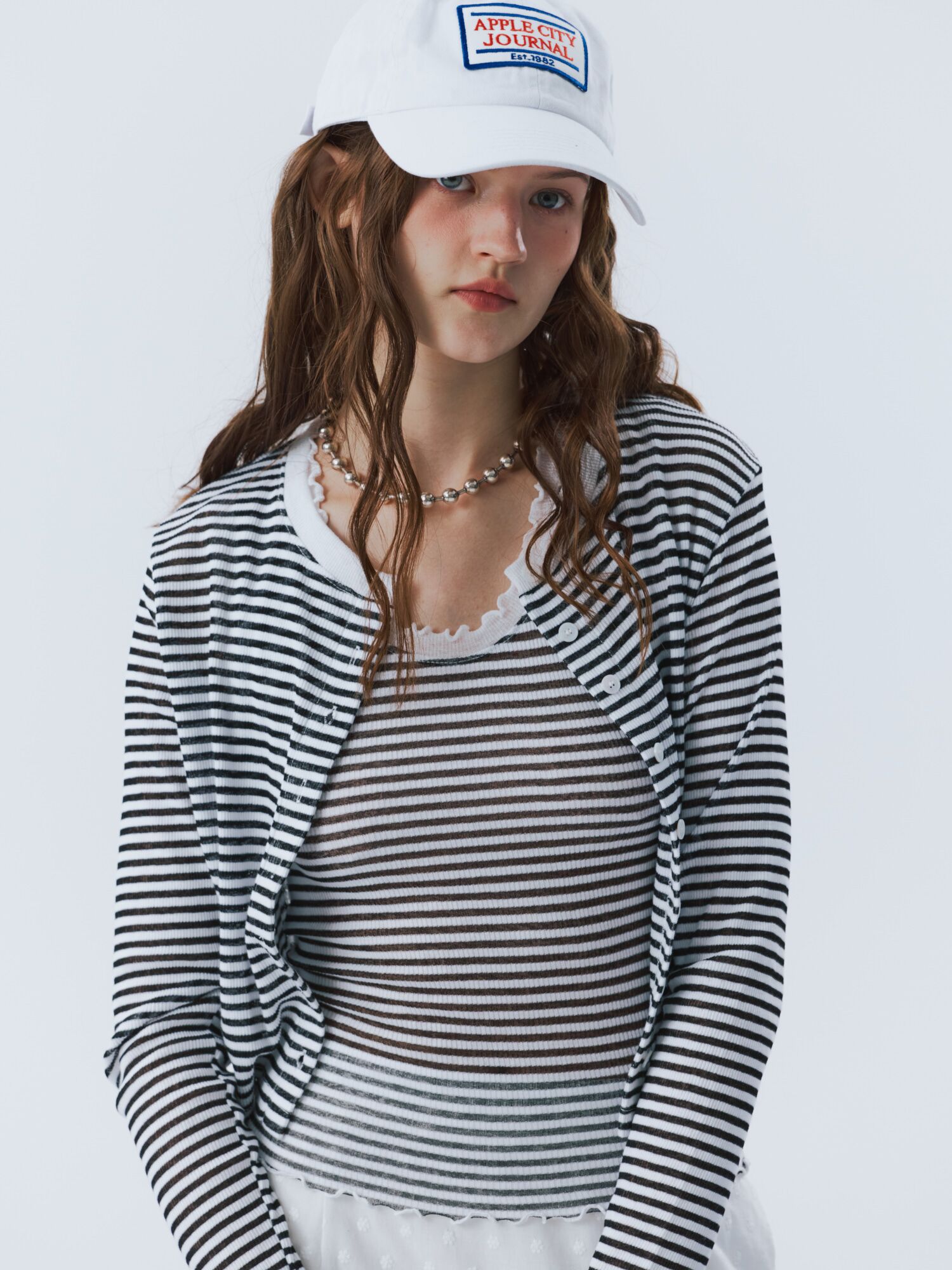 frill sleeve crop cardigan stripe