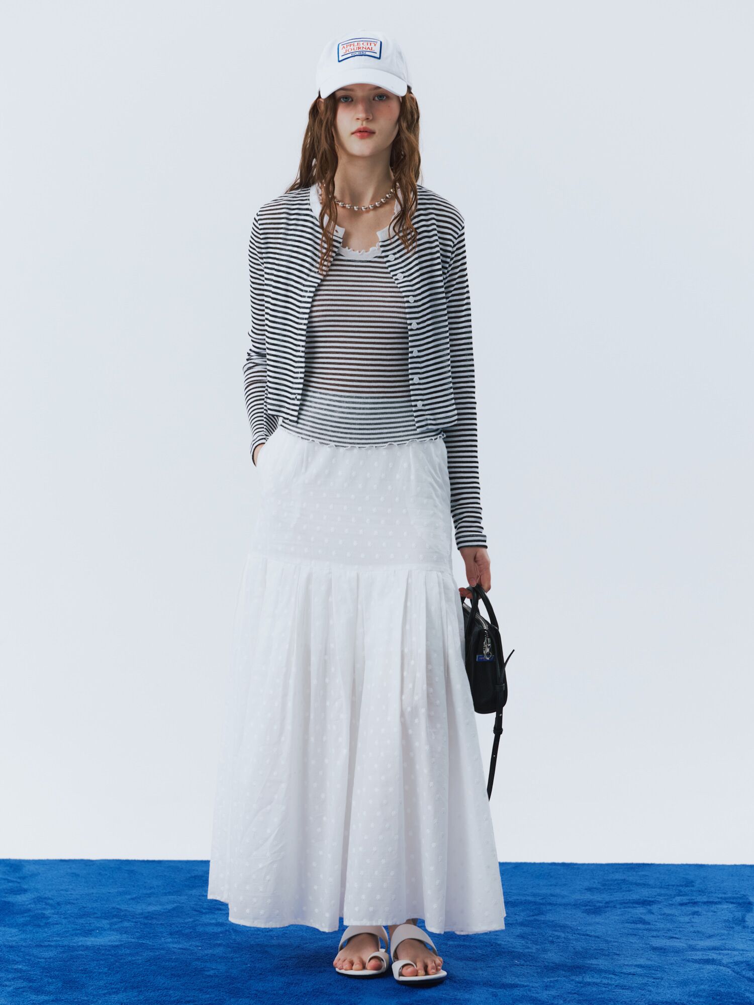 frill sleeve crop cardigan stripe