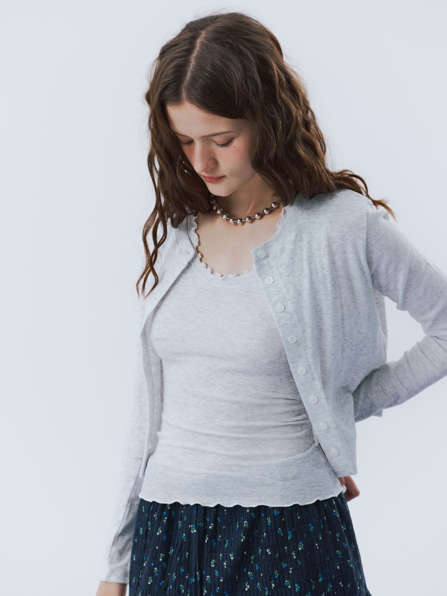 frill sleeve crop cardigan solid
