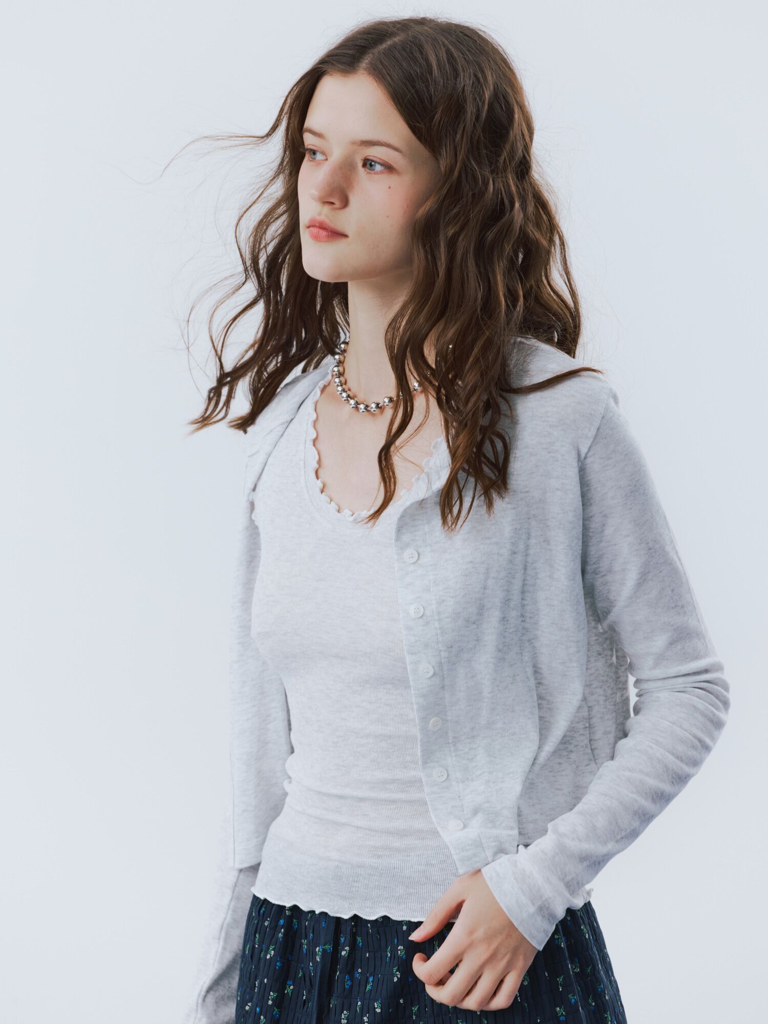 frill sleeve crop cardigan solid