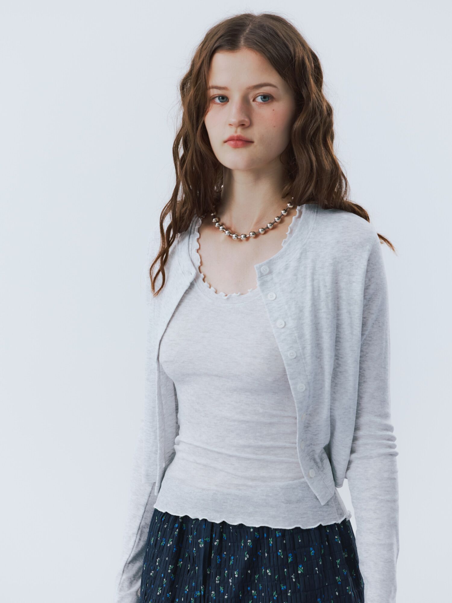 frill sleeve crop cardigan solid