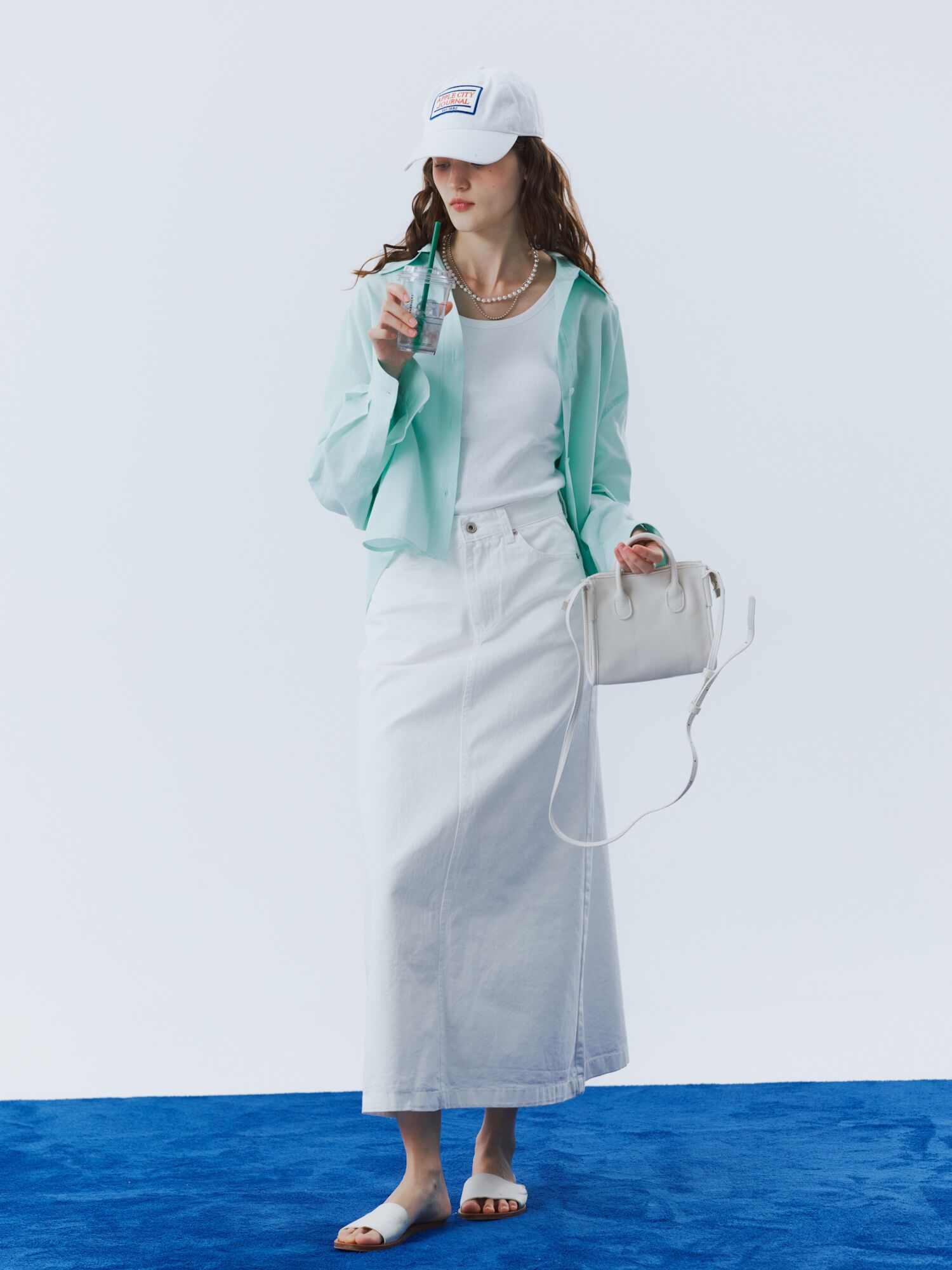 6poket denim long skirt ivory