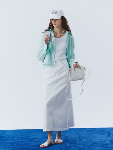 6poket denim long skirt ivory