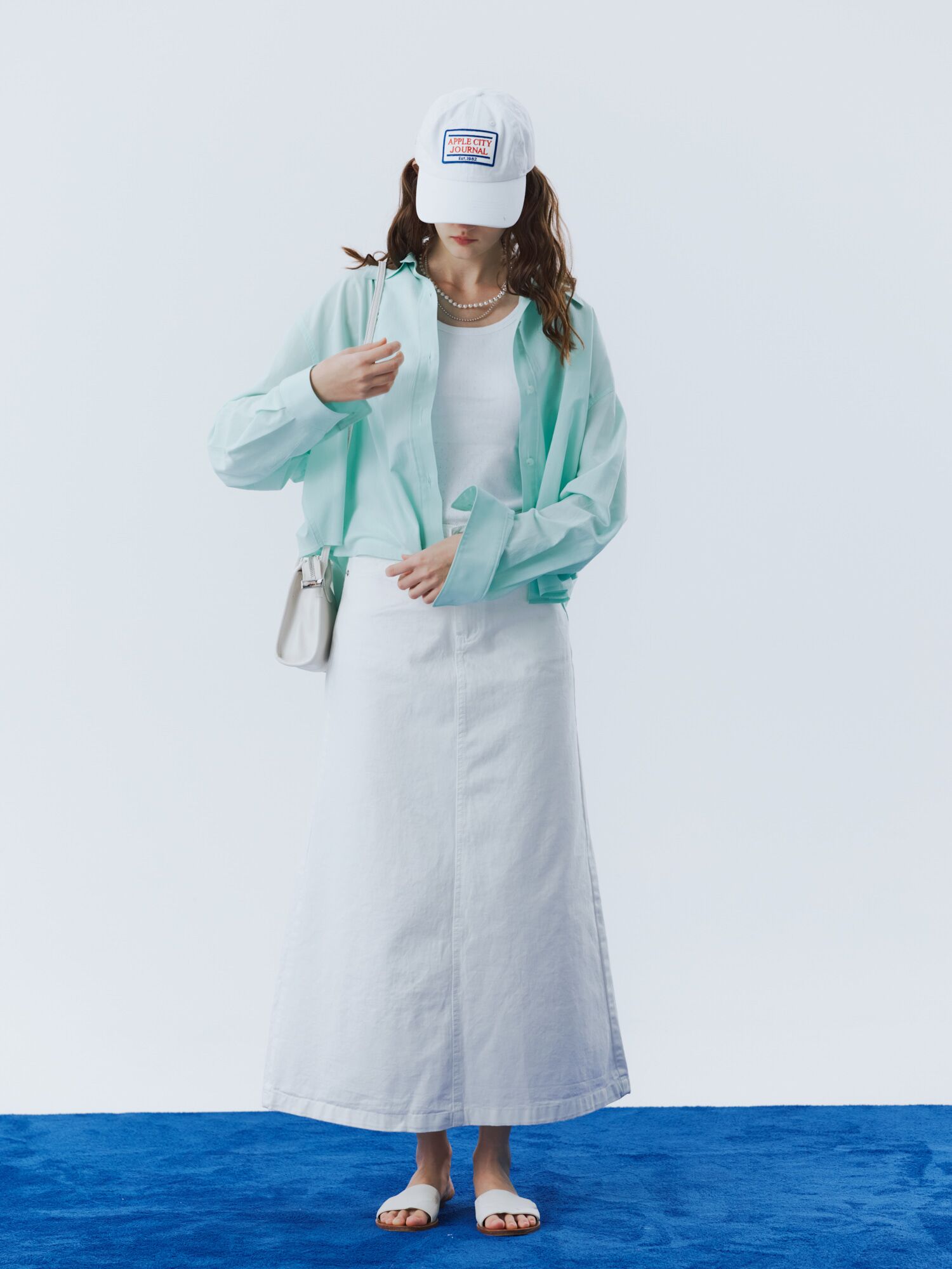 6poket denim long skirt ivory