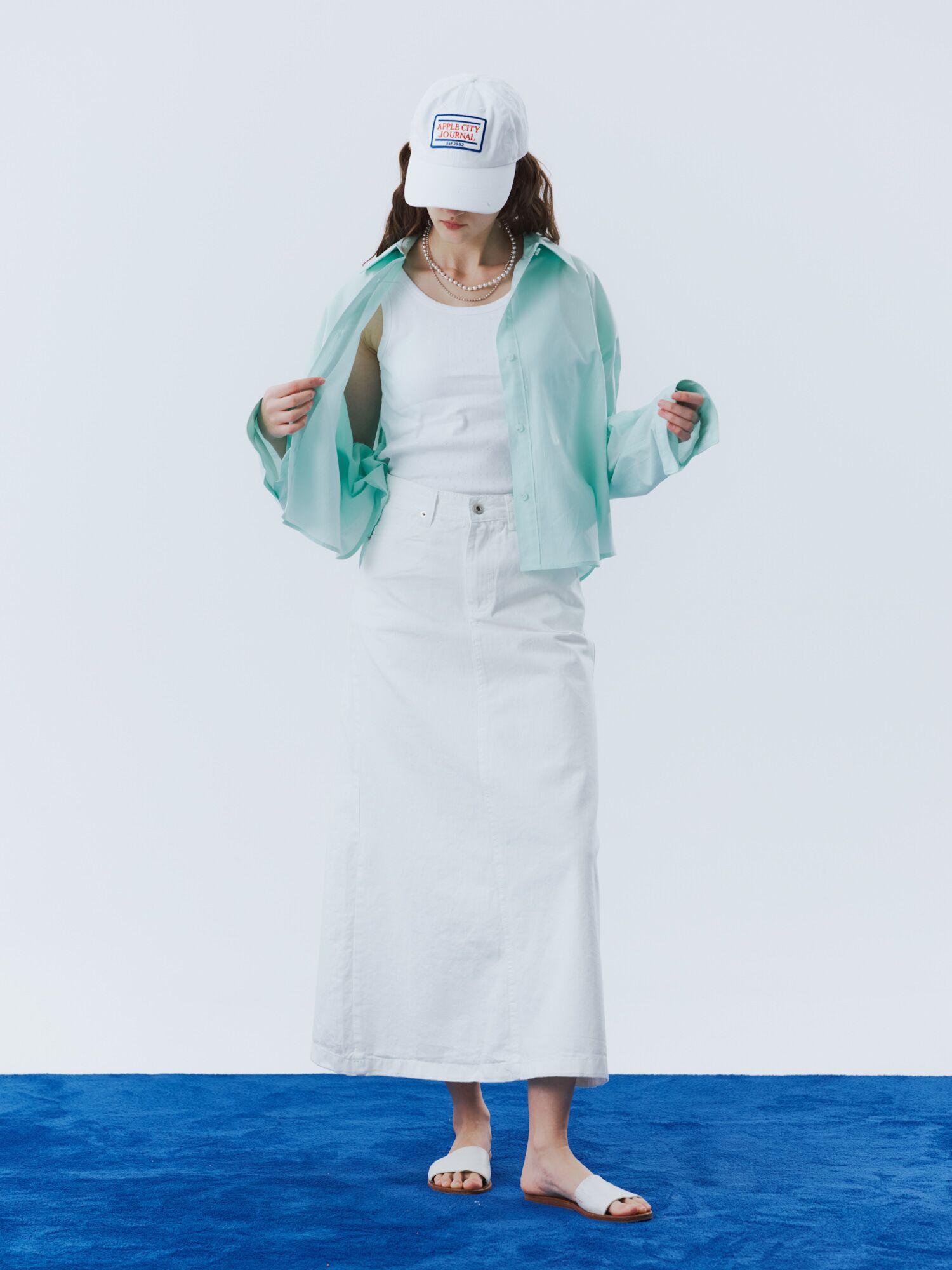 6poket denim long skirt ivory