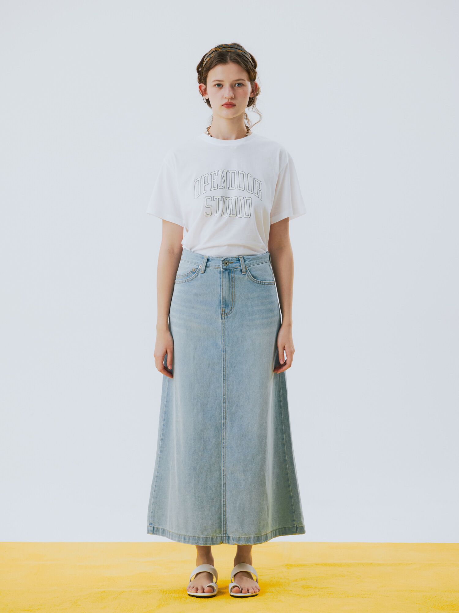 6poket denim long skirt blue
