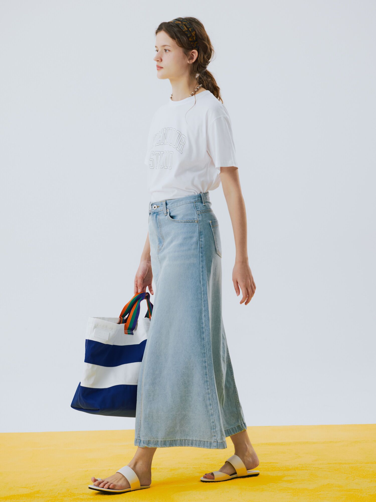 6poket denim long skirt blue