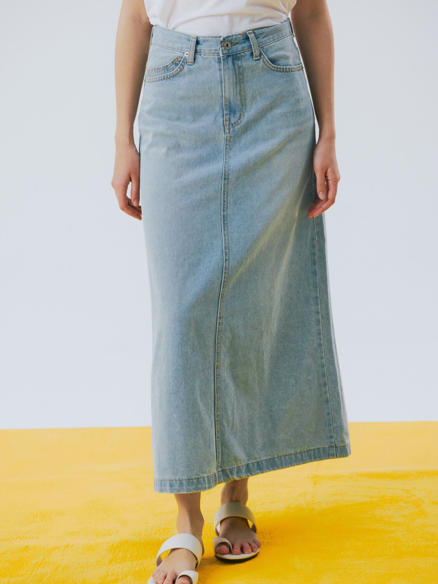 6poket denim long skirt blue