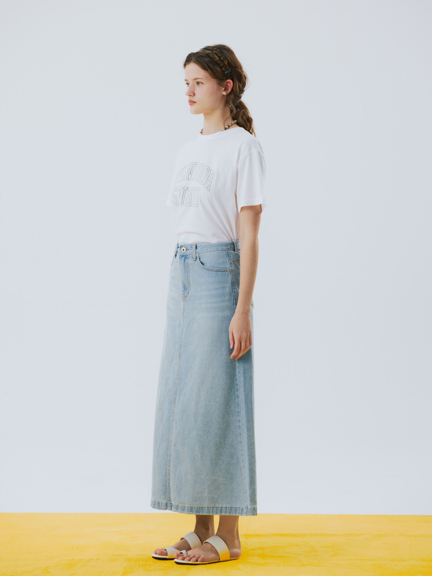 6poket denim long skirt blue