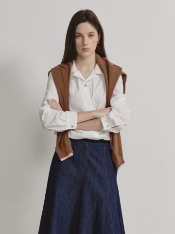 오픈 칼라 사선 스트링 셔츠 