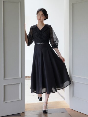 도트 시스루 플레어 원피스 