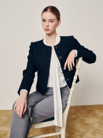 스톤 라운드넥 크롭 트위드 재킷 